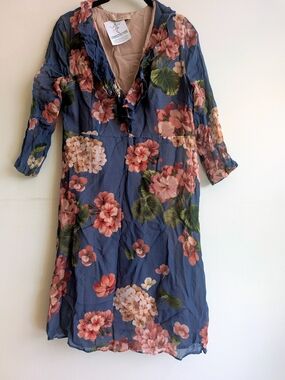 Twin-Set Beige and Blue Mixed-Panel Dress